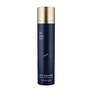 Dark blue cosmetic spray bottle with gold cap labeled 'SKIN BEAUTY'.