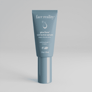 A sleek tube of blue face moisturizer with silver cap on a light background.