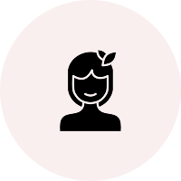 Group 4 (2) Icon of a person with short hair and a leaf accessory, shown in black against a pink circular background.