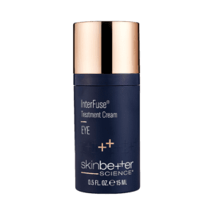 A dark blue bottle of Skinbetter Science InterFuse Intensive Cream with a shiny gold cap.