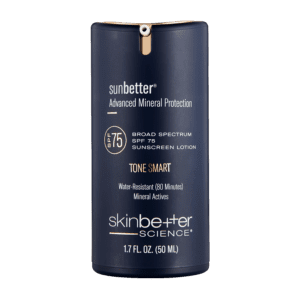 A black bottle of sunbetter Mineral Mousse Precision SPF 15 sunscreen.