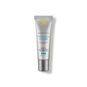 Silver tube of facial sunscreen with SPF 50.