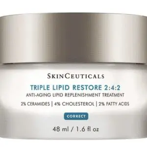 SkinCeuticals Triple Lipid Restore 2:4:2 anti-aging cream jar with silver lid.