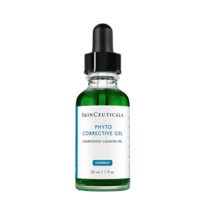 A green bottle of SkinCeuticals Phyto Corrective Gel with a dropper.