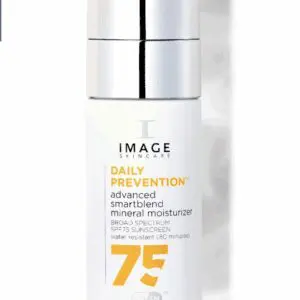 Sunscreen bottle with SPF 75 moisturizer.