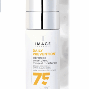 Sunscreen bottle with SPF 75 moisturizer.